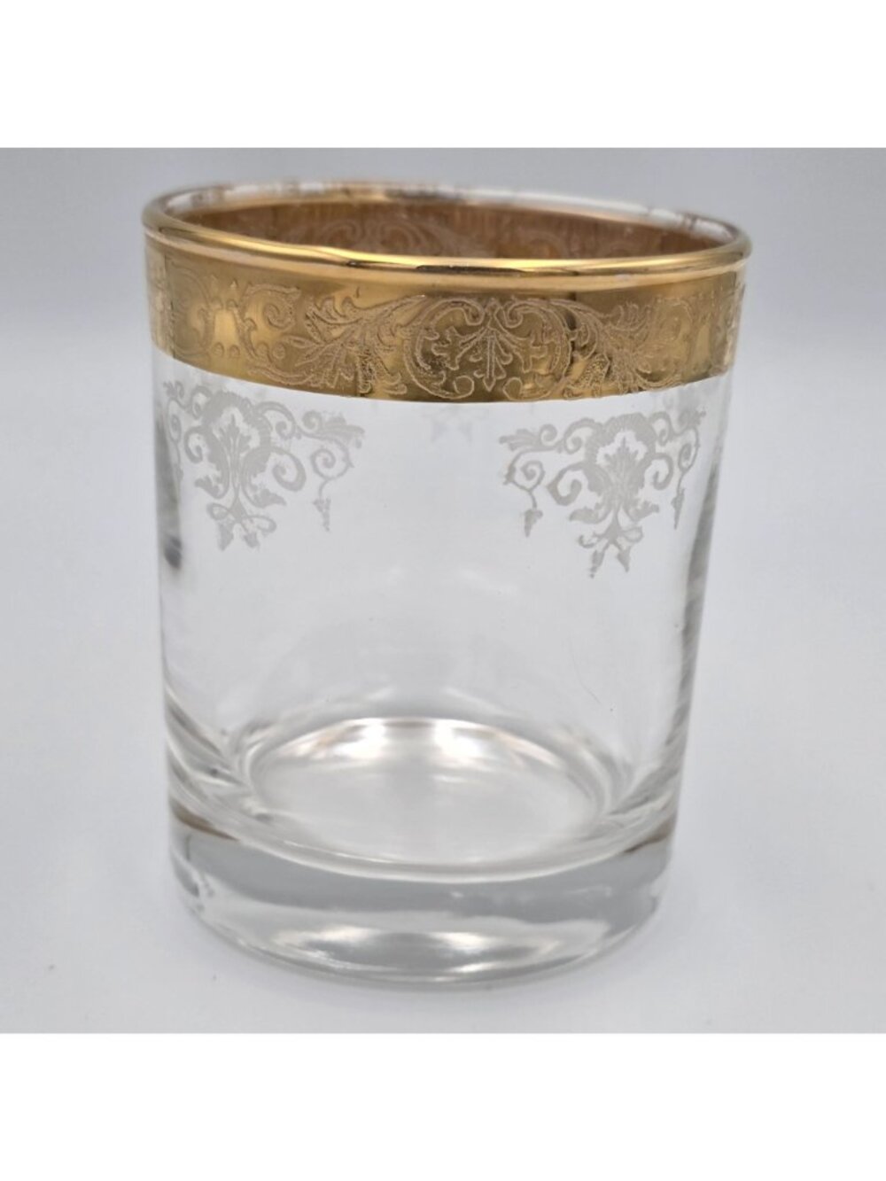 Old Fashioned by Cellini Gold Rim Etched Glass Tumbler With Floral Scroll Design - Picture 7 of 9